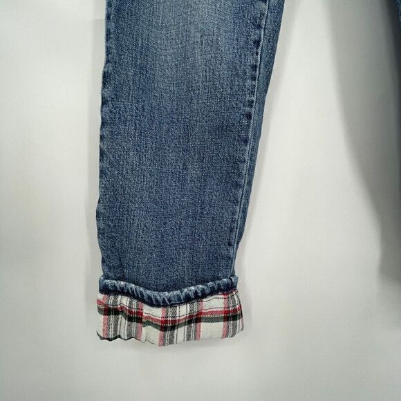 Pistola Blue Flannel Plaid Cuff Cropped Mid Rise Wash Jeans Size 27 - Picture 2 of 11